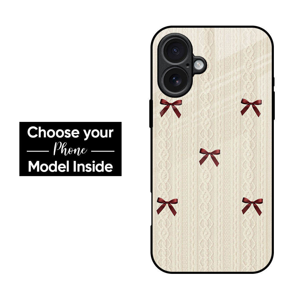 Maroon Bows Print Glass Case