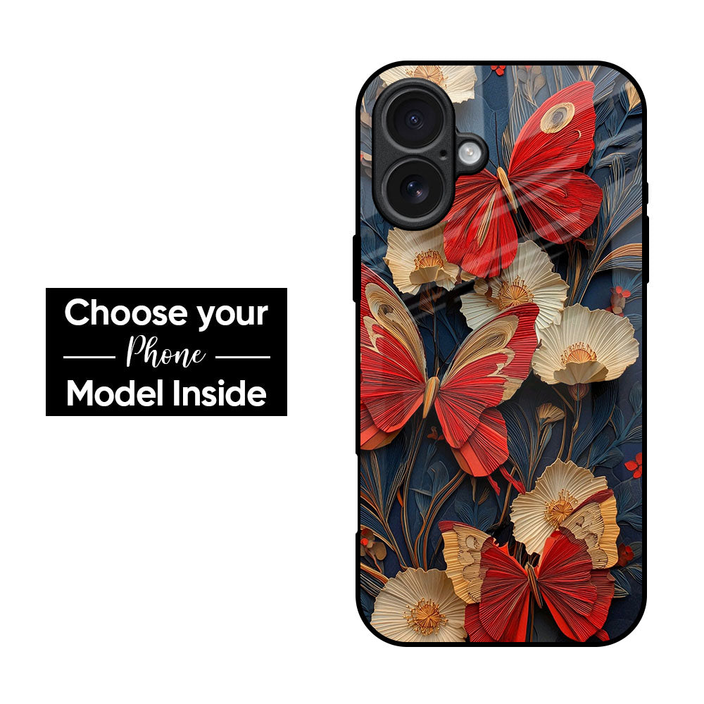 Red Butterfly Bloom Glass Case