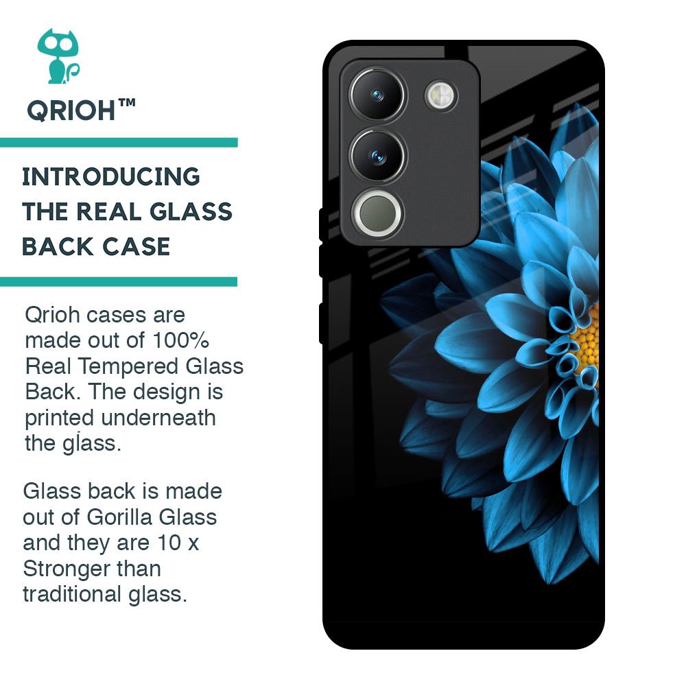 Half Blue Flower Glass Case for Vivo Y200 5G