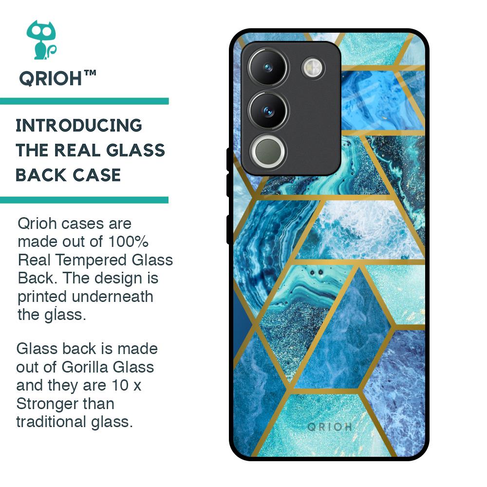 Turquoise Geometrical Marble Glass Case for Vivo Y200 5G