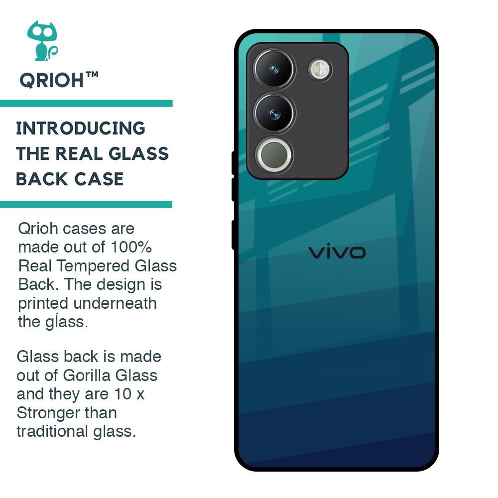 Green Triangle Pattern Glass Case for Vivo Y200 5G