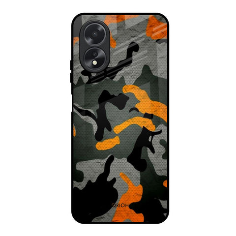 Camouflage Orange Oppo A18 Glass Back Cover Online