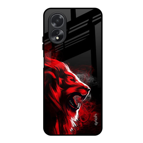 Red Angry Lion Oppo A18 Glass Back Cover Online