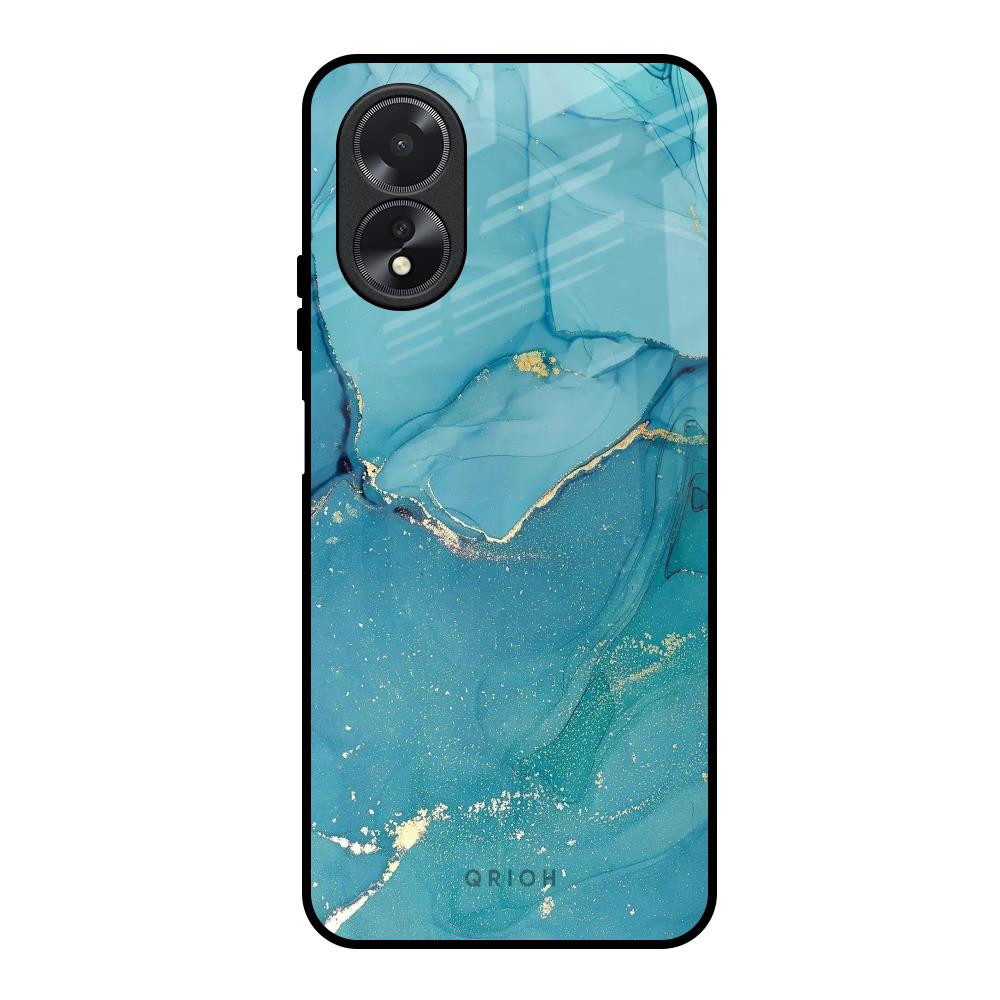 Blue Golden Glitter Oppo A18 Glass Back Cover Online
