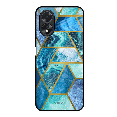 Turquoise Geometrical Marble Oppo A18 Glass Back Cover Online