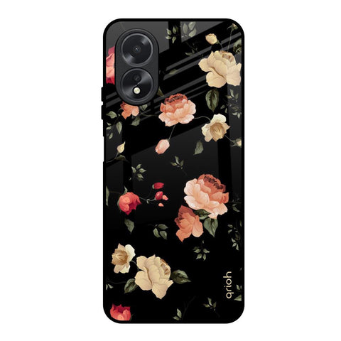 Black Spring Floral Oppo A38 Glass Back Cover Online