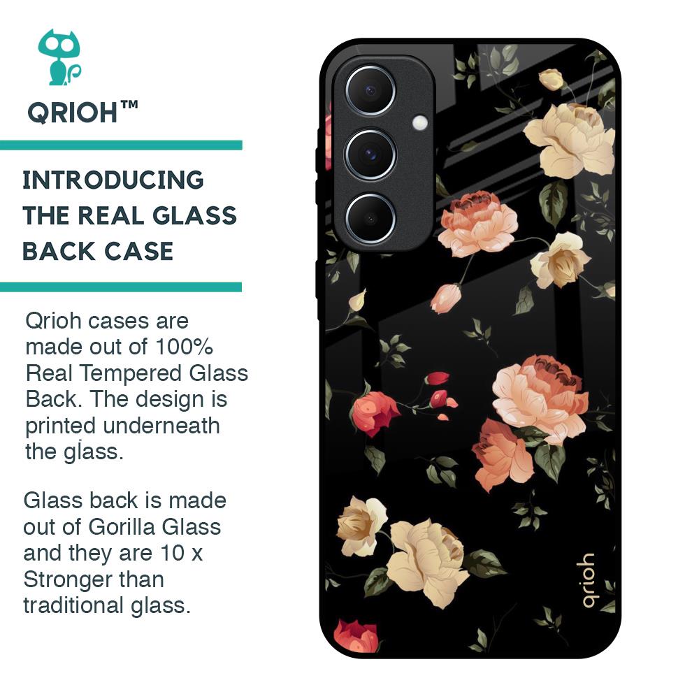 Black Spring Floral Glass Case for Samsung Galaxy A55 5G