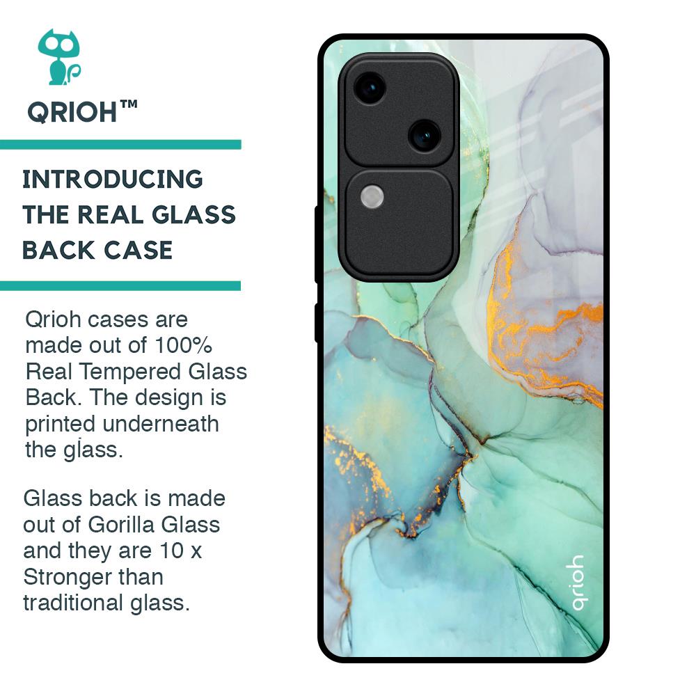 Green Marble Glass Case for Vivo V30 5G