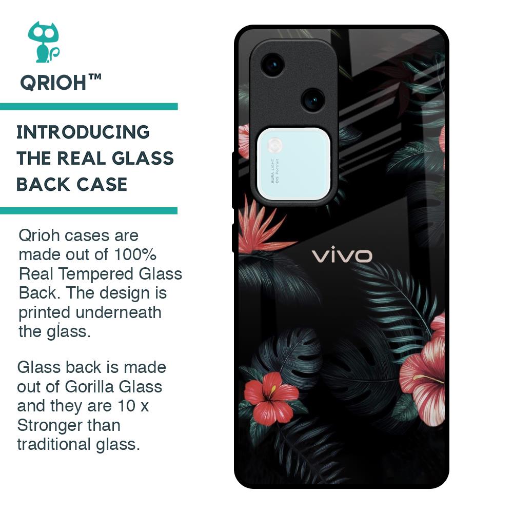 Tropical Art Flower Glass Case for Vivo V30 5G