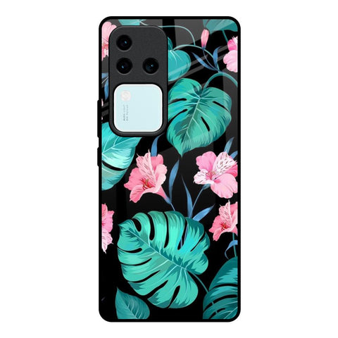 Tropical Leaves & Pink Flowers Vivo V30 Pro 5G Glass Back Cover Online