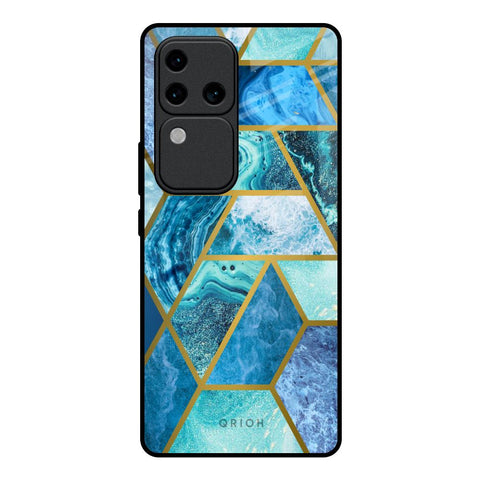 Turquoise Geometrical Marble Vivo V30 Pro 5G Glass Back Cover Online