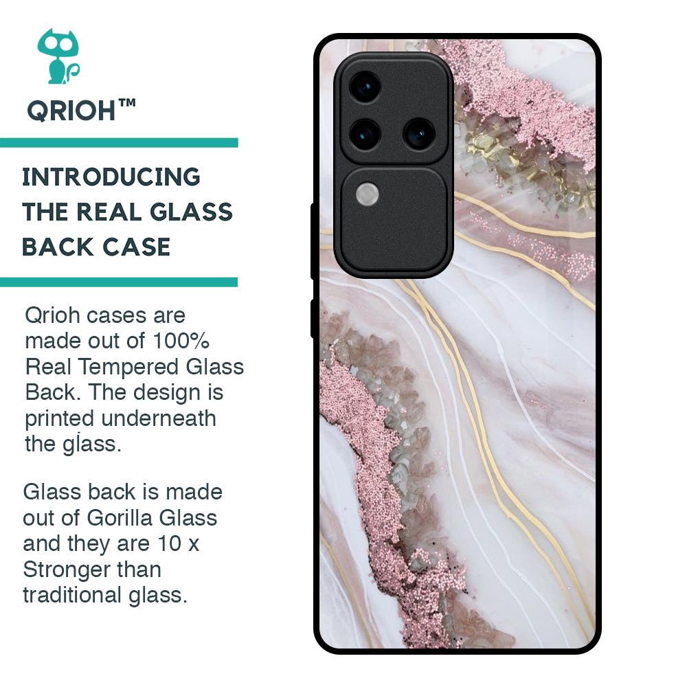 Pink & Gold Gllitter Marble Glass Case for Vivo V30 Pro 5G