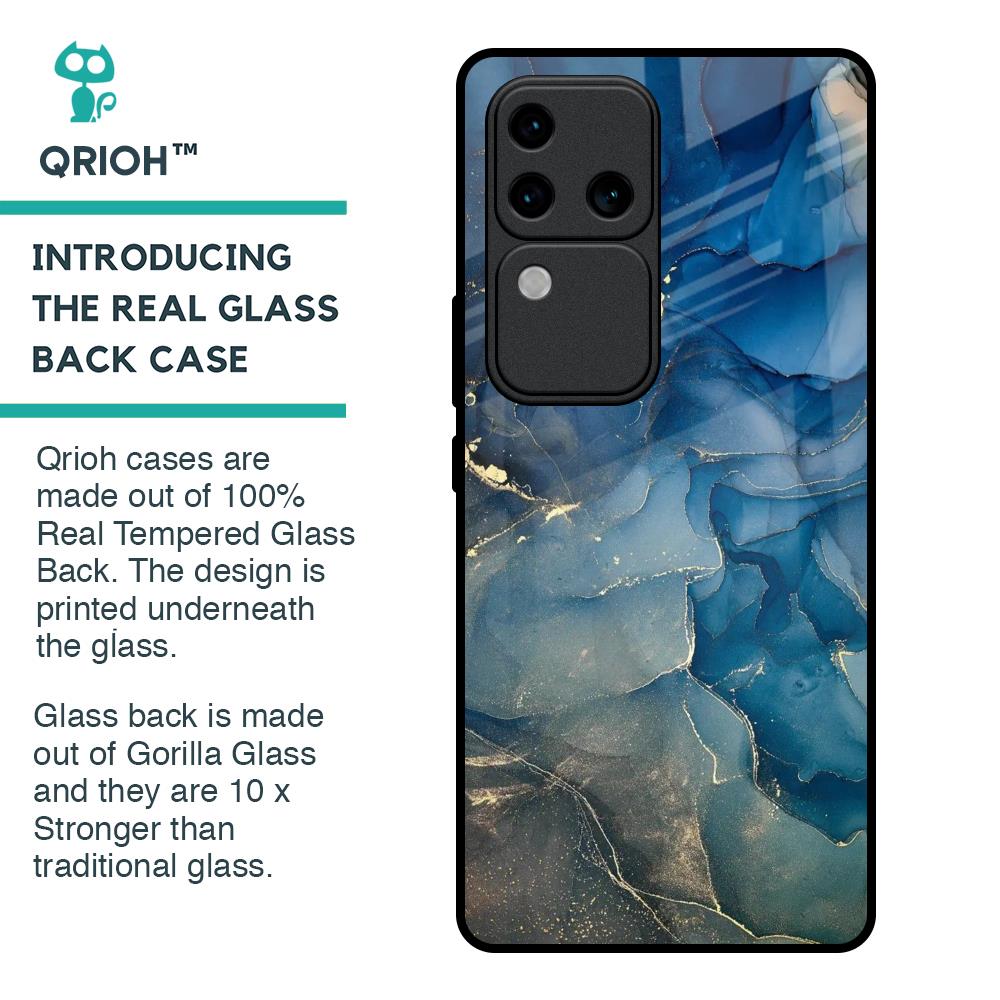 Blue Cool Marble Glass Case for Vivo V30 Pro 5G