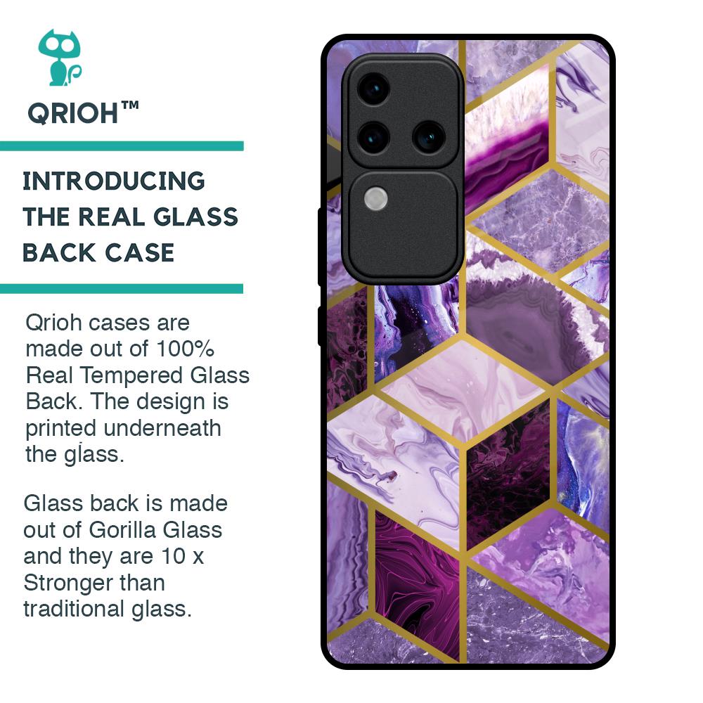 Purple Rhombus Marble Glass Case for Vivo V30 Pro 5G
