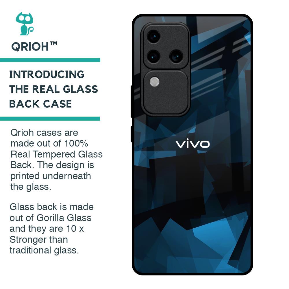 Polygonal Blue Box Glass Case For Vivo V30 Pro 5G