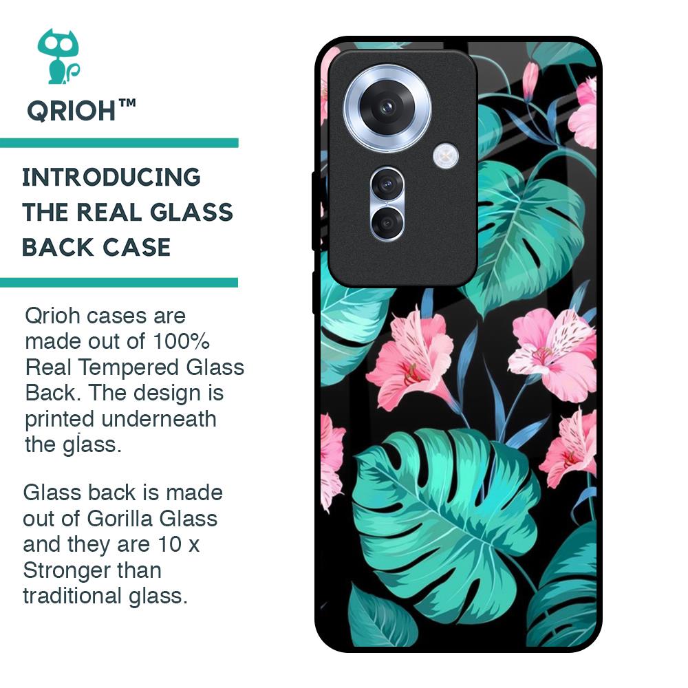 Tropical Leaves & Pink Flowers Glass Case for Oppo F25 Pro 5G