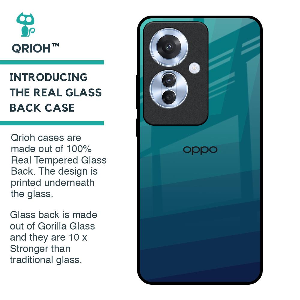 Green Triangle Pattern Glass Case for Oppo F25 Pro 5G