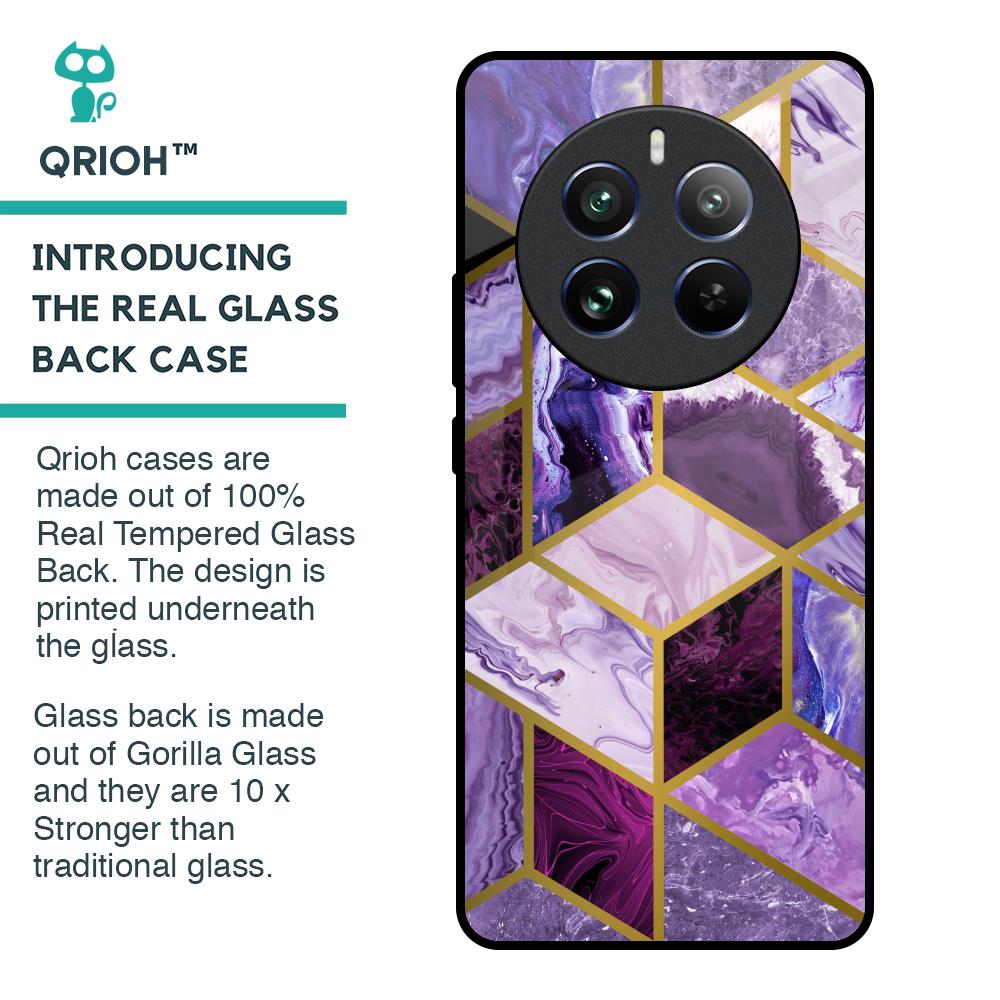 Purple Rhombus Marble Glass Case for Realme 12 Pro Plus 5G