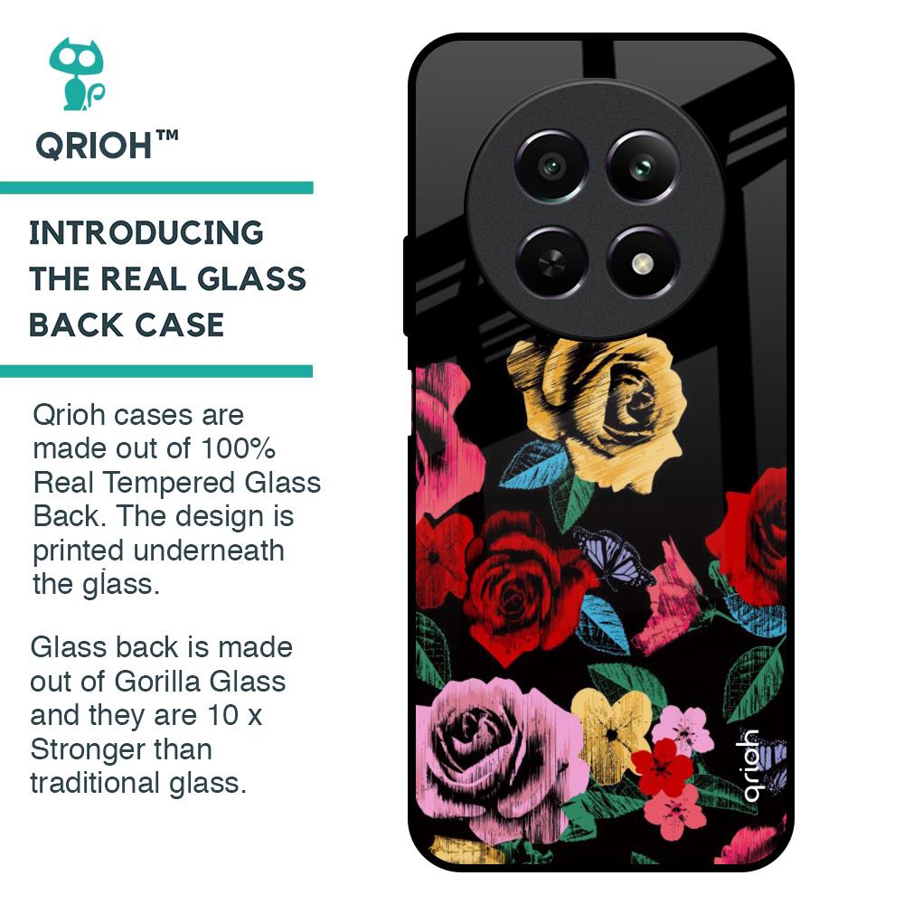 Floral Decorative Glass Case For Realme 12 5G