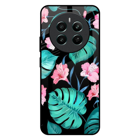 Tropical Leaves & Pink Flowers Realme 12 Plus 5G Glass Back Cover Online