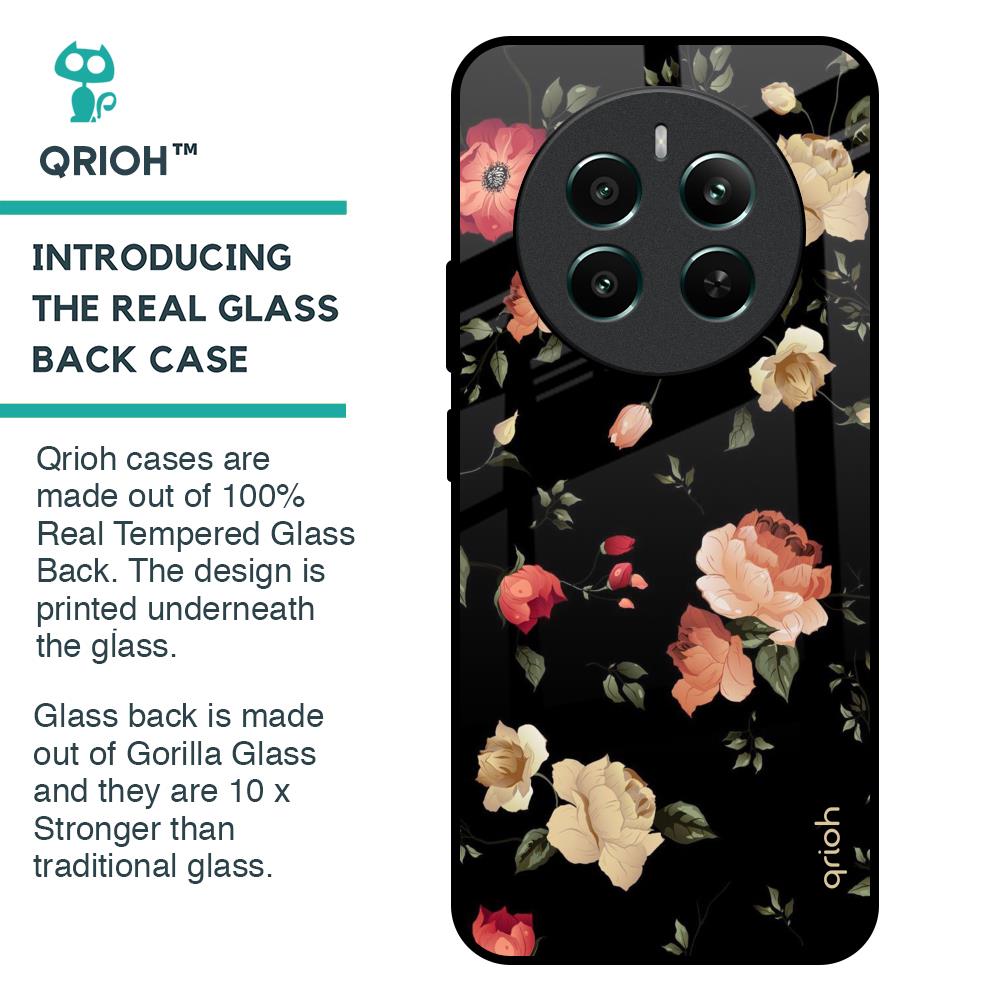 Black Spring Floral Glass Case for Realme 12 Plus 5G