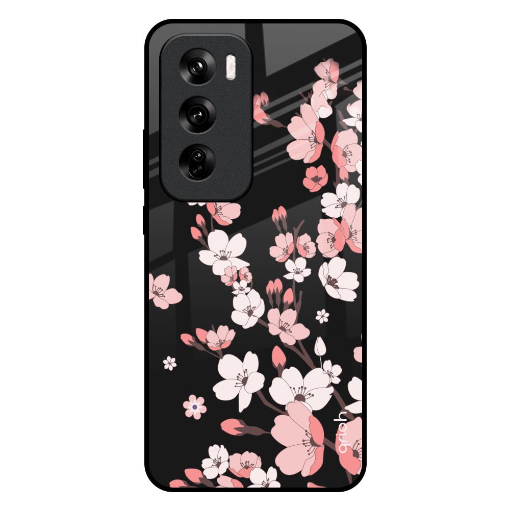 Black Cherry Blossom Oppo Reno 12 Pro 5G Glass Back Cover Online