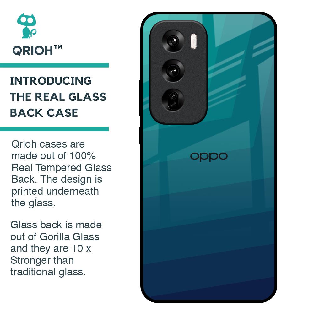 Green Triangle Pattern Glass Case for Oppo Reno 12 Pro 5G