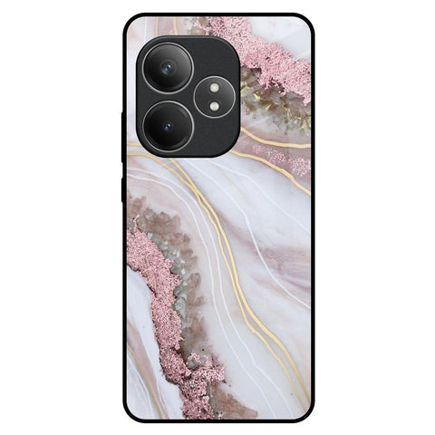 Pink & Gold Gllitter Marble Realme GT 6 5G Glass Back Cover Online