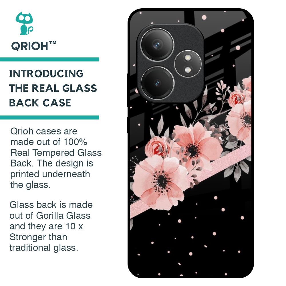Floral Black Band Glass Case For Realme GT 6 5G