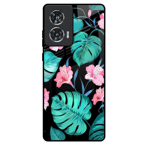 Tropical Leaves & Pink Flowers Motorola Edge 50 Fusion 5G Glass Back Cover Online