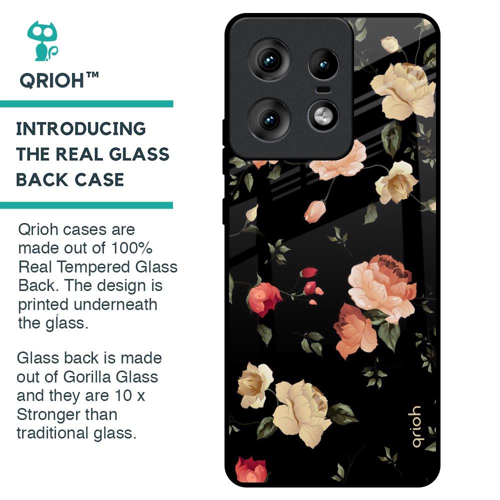Black Spring Floral Glass Case for Motorola Edge 50 Pro 5G