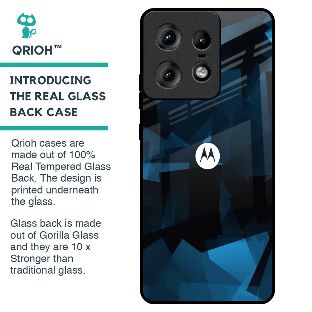 Polygonal Blue Box Glass Case For Motorola Edge 50 Pro 5G