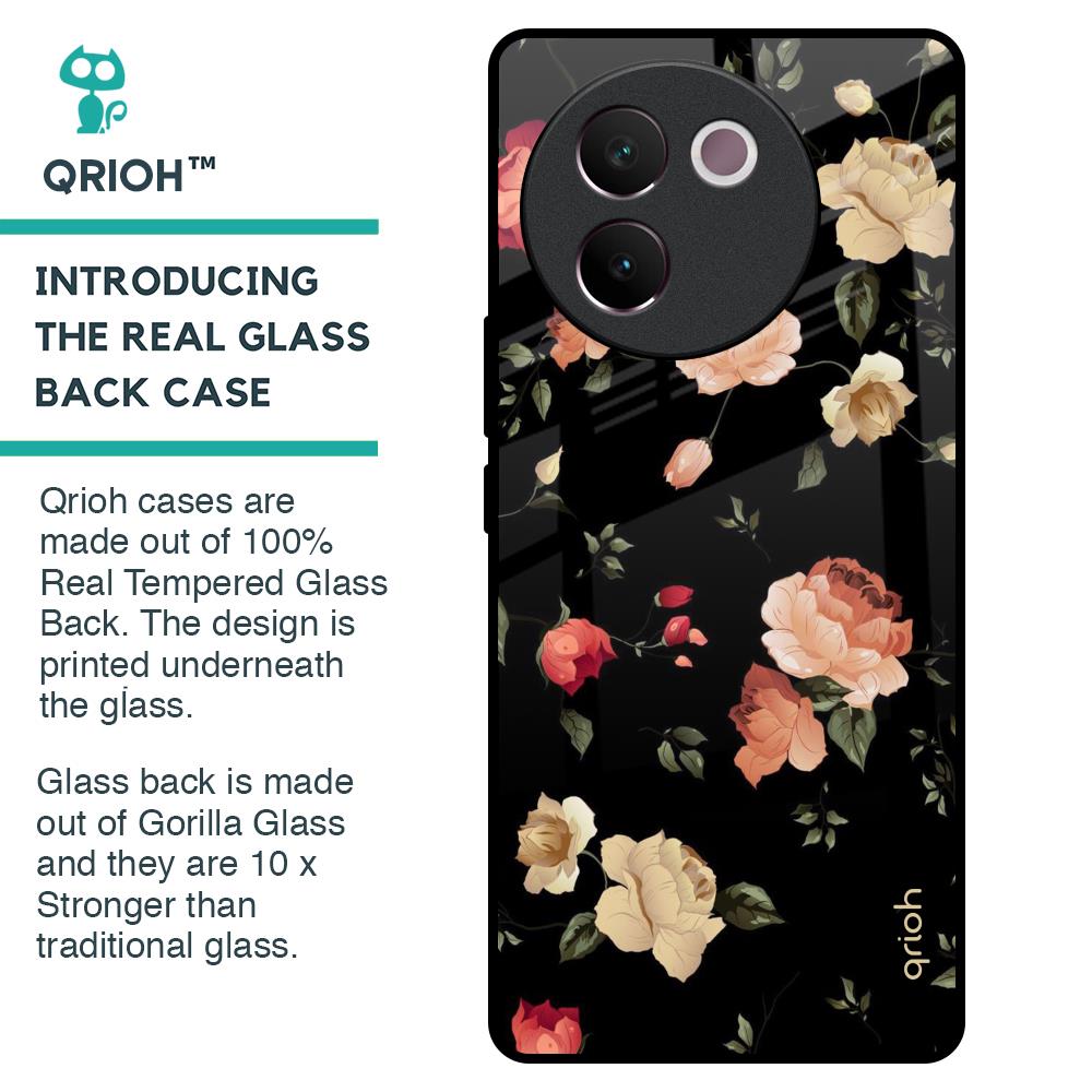 Black Spring Floral Glass Case for Vivo V30e