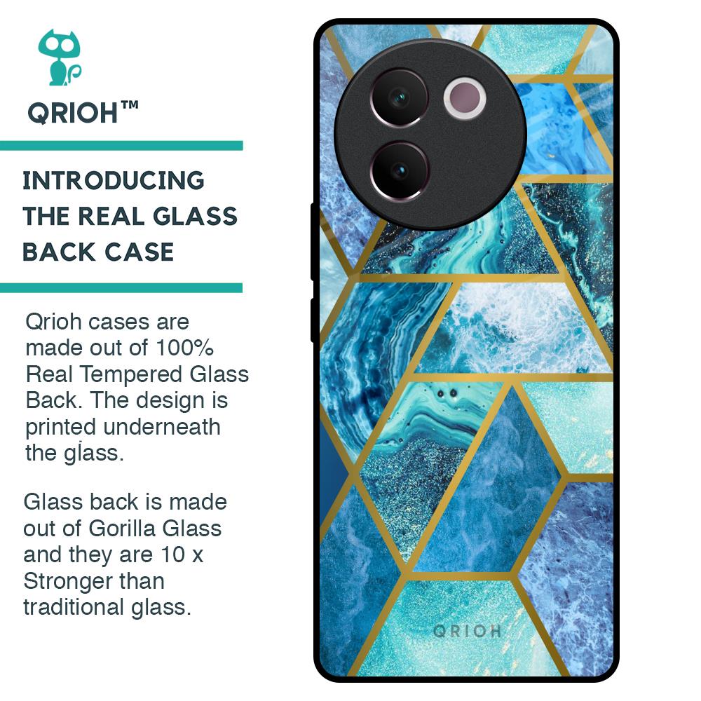 Turquoise Geometrical Marble Glass Case for Vivo V30e