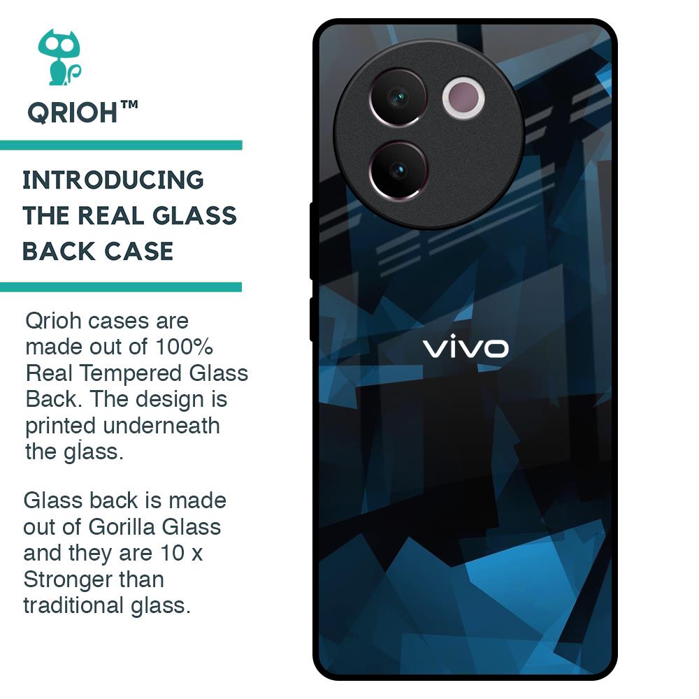 Polygonal Blue Box Glass Case For Vivo V30e