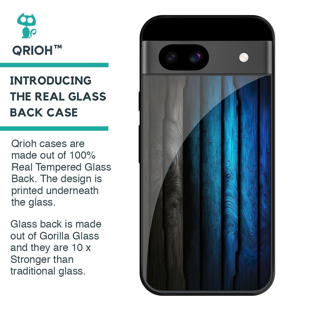 Grey & Blue Wooden Texture Glass Case for Google Pixel 8A