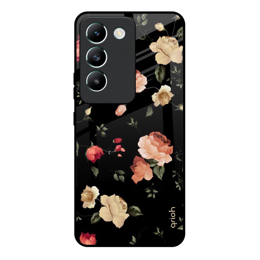 Black Spring Floral Vivo Y200e 5G Glass Back Cover Online