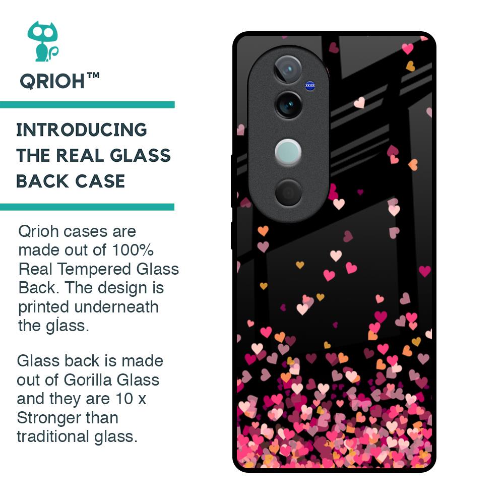 Heart Rain Fall Glass Case For Vivo V40 5G