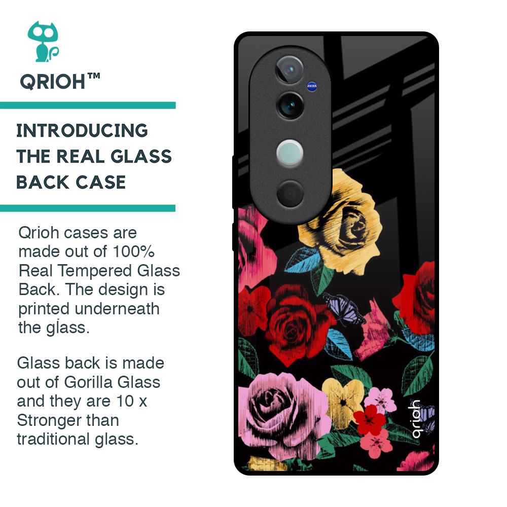Floral Decorative Glass Case For Vivo V40 5G