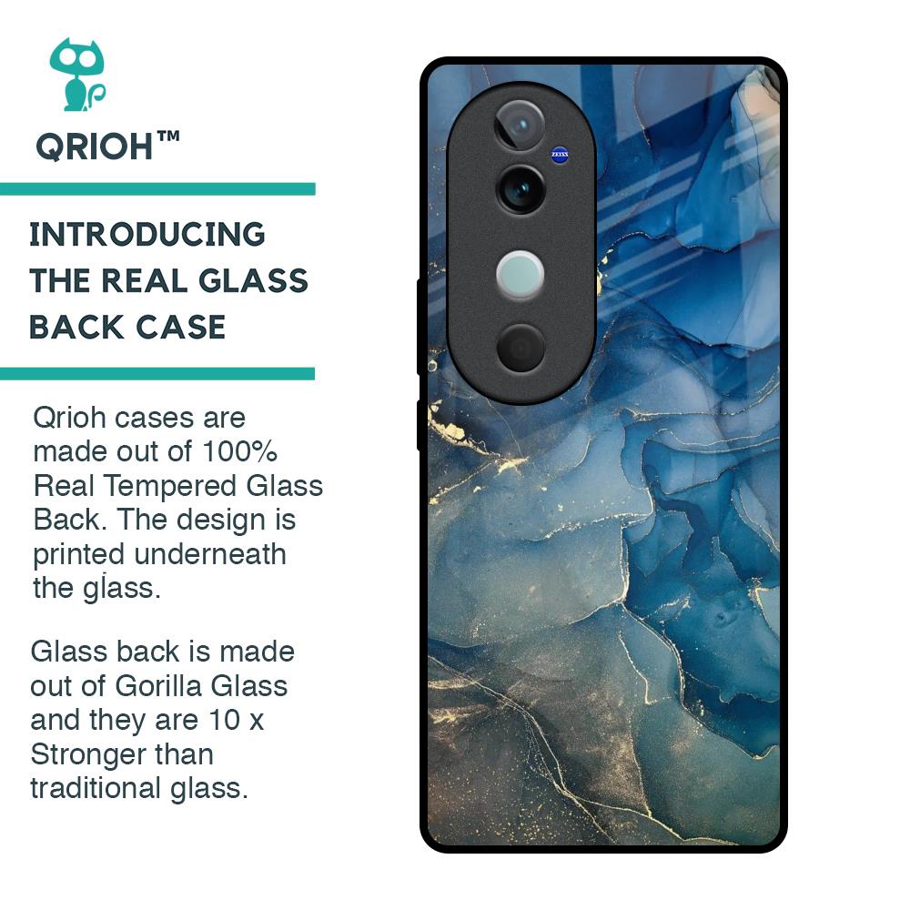 Blue Cool Marble Glass Case for Vivo V40 5G