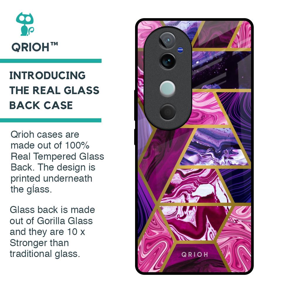 Electroplated Geometric Marble Glass Case for Vivo V40 5G