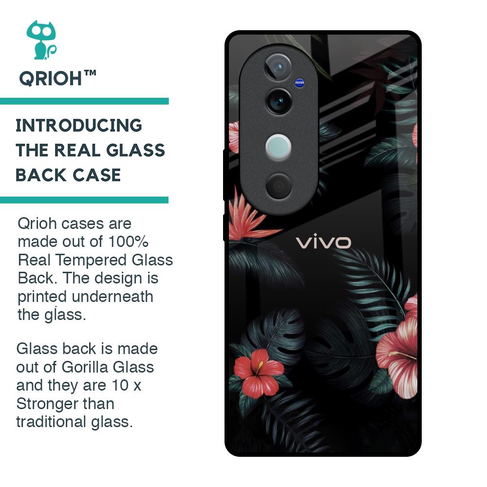 Tropical Art Flower Glass Case for Vivo V40 5G