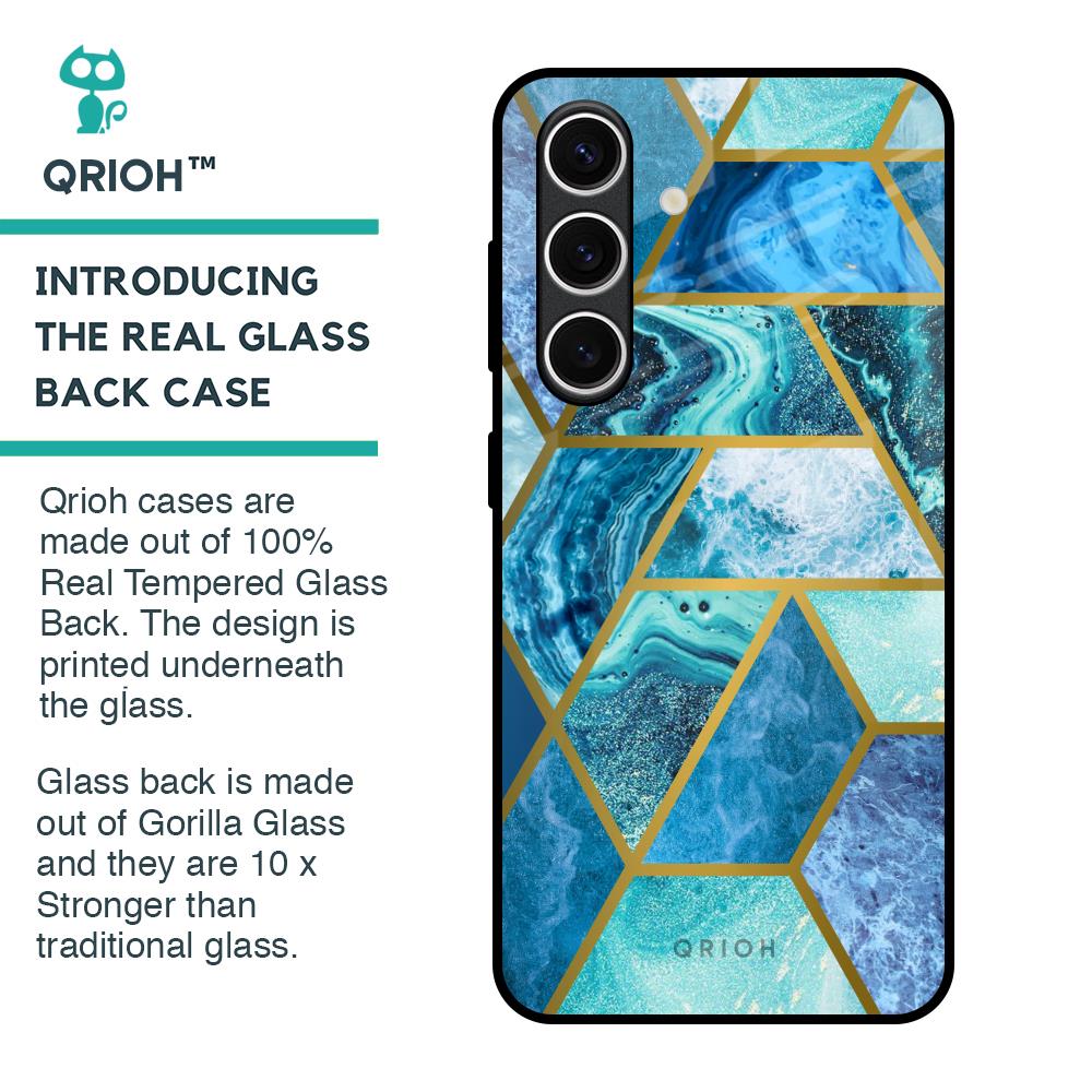 Turquoise Geometrical Marble Glass Case for Samsung Galaxy S24 FE 5G