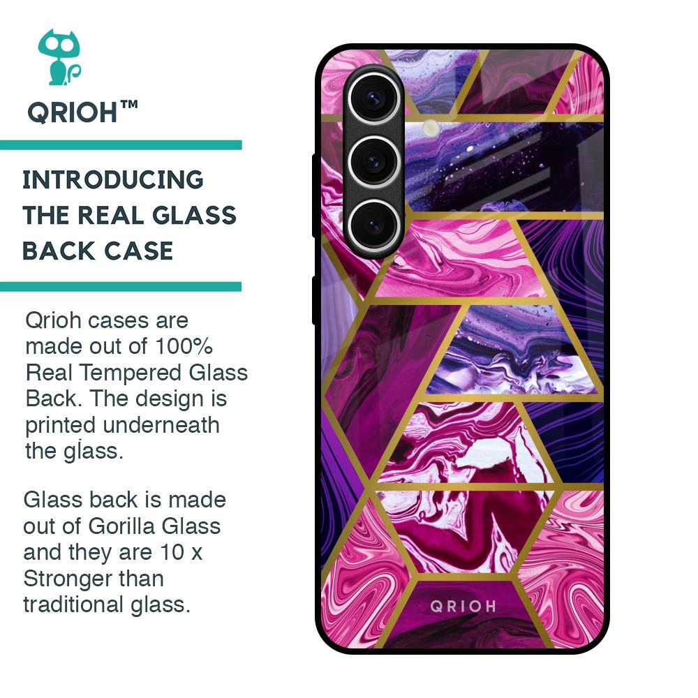 Electroplated Geometric Marble Glass Case for Samsung Galaxy S24 FE 5G