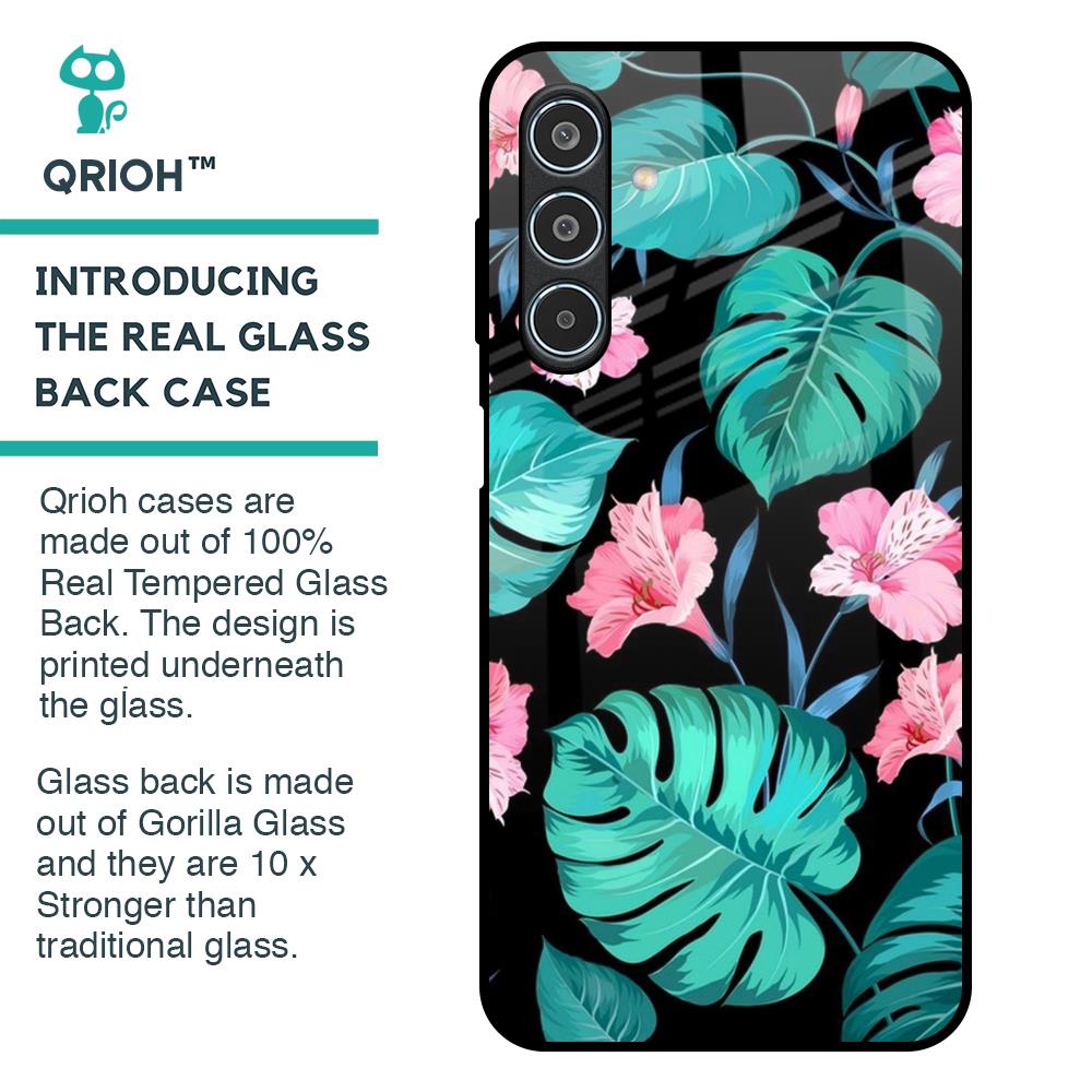 Tropical Leaves & Pink Flowers Glass Case for Samsung Galaxy M35 5G
