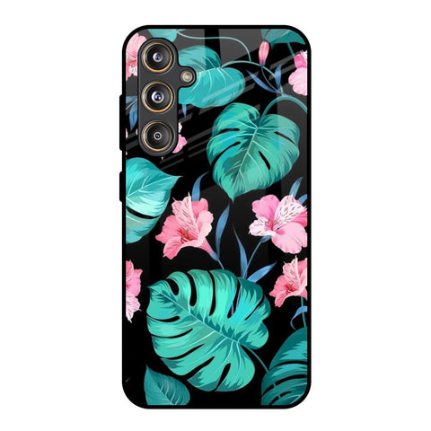Tropical Leaves & Pink Flowers Samsung Galaxy F55 5G Glass Back Cover Online