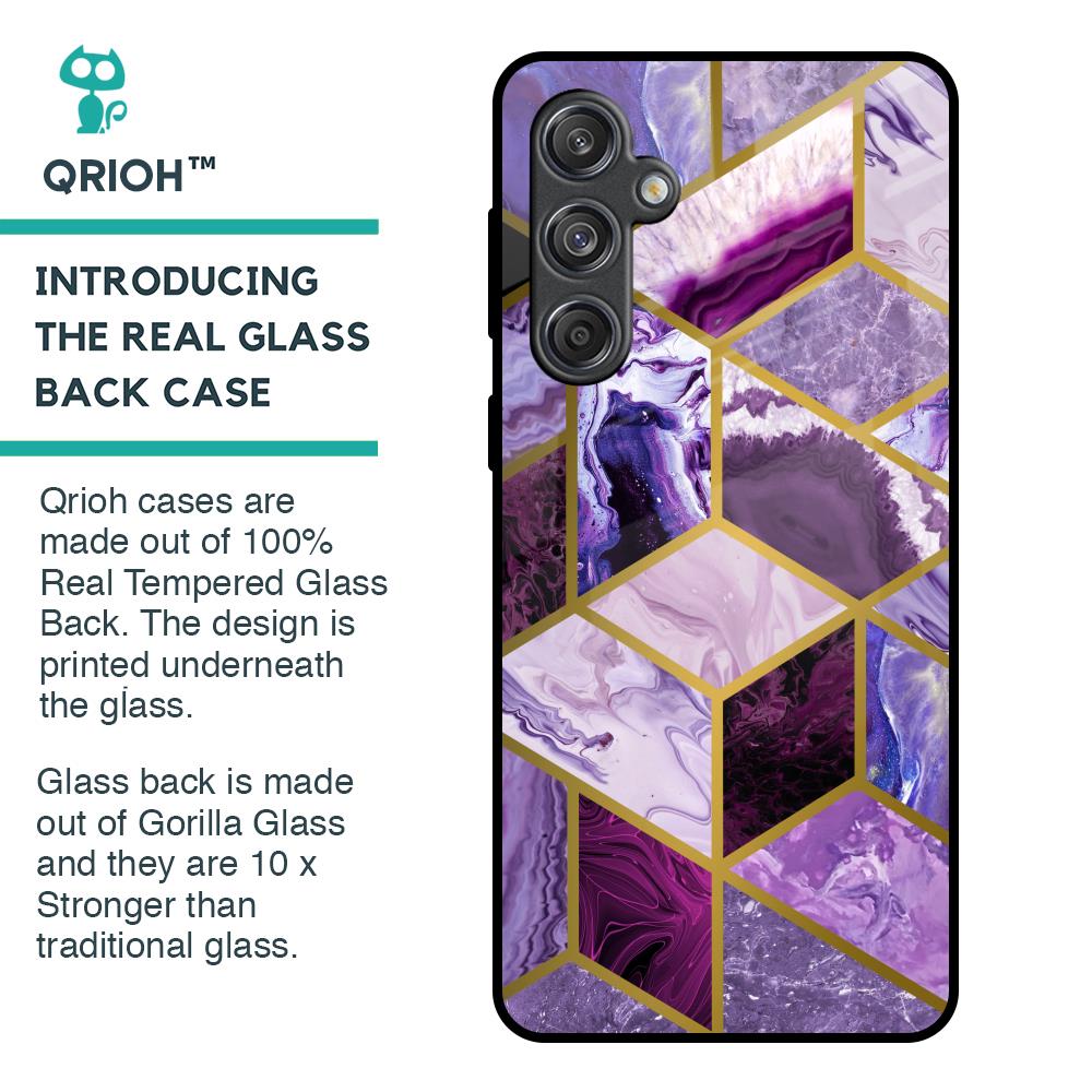Purple Rhombus Marble Glass Case for Samsung Galaxy M55 5G