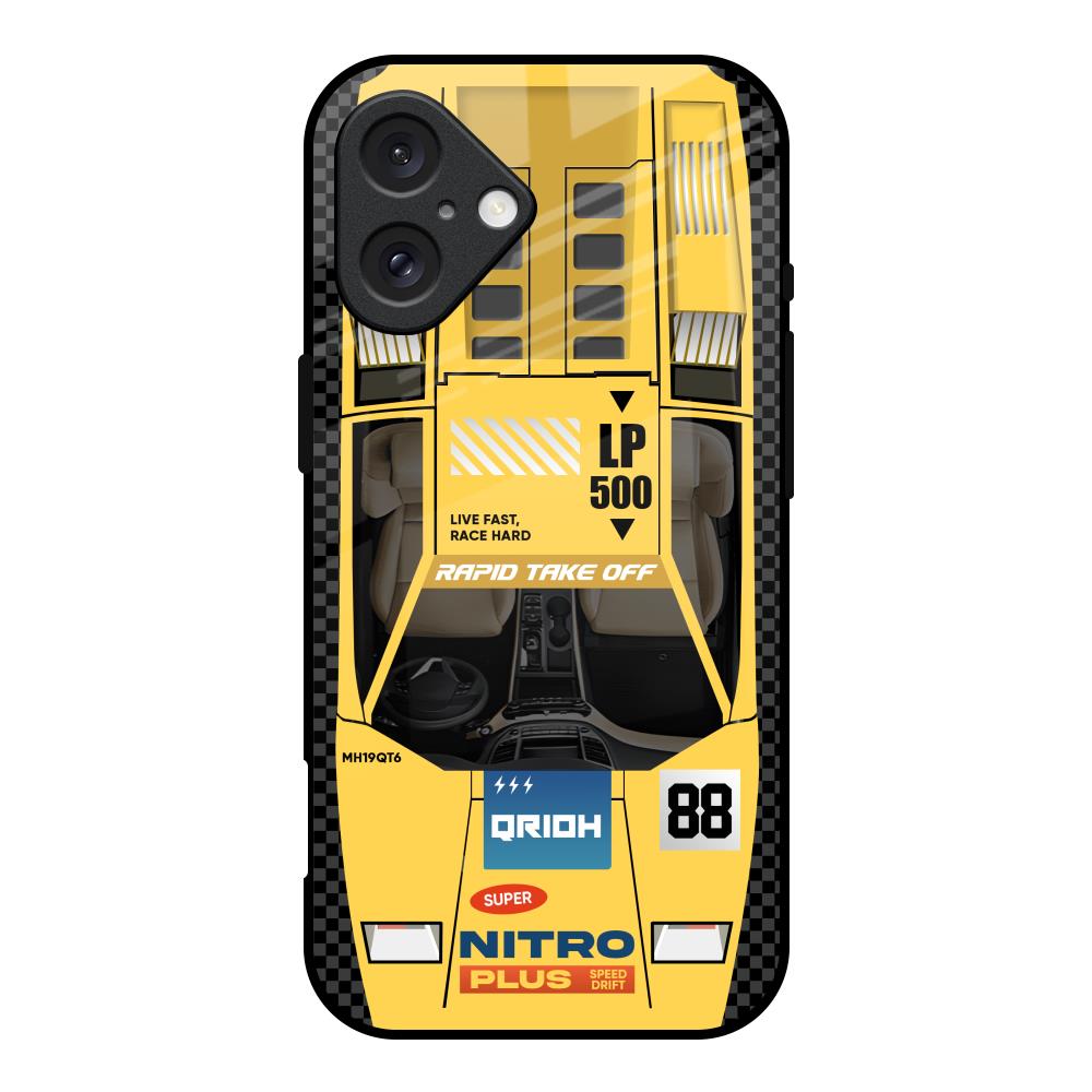 Yellow Racing Car iPhone 16 Glass Back Cover Online