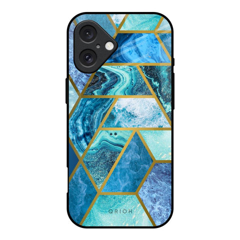 Turquoise Geometrical Marble iPhone 16 Glass Back Cover Online