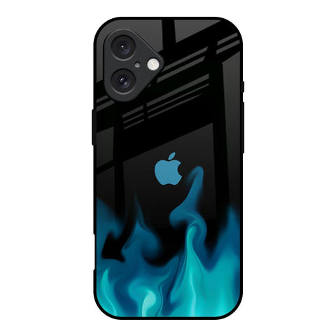 Teal Flames iPhone 16 Glass Back Cover Online